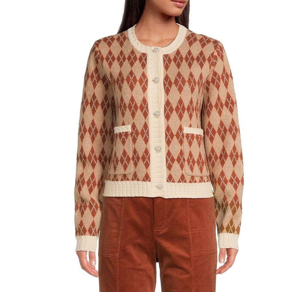 Skies Are Blue Cardigan/Sweater -Medium-Jewel Button Front